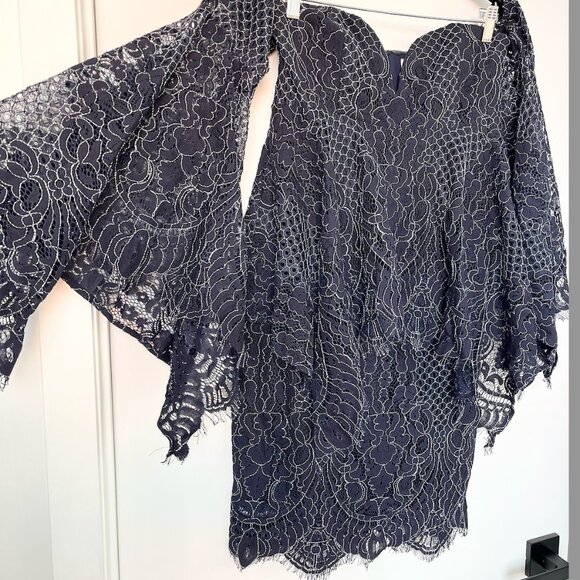 Shona Joy Eyelash Lace Off-The-Shoulder Handkerchief Dress - Picture 6 of 7